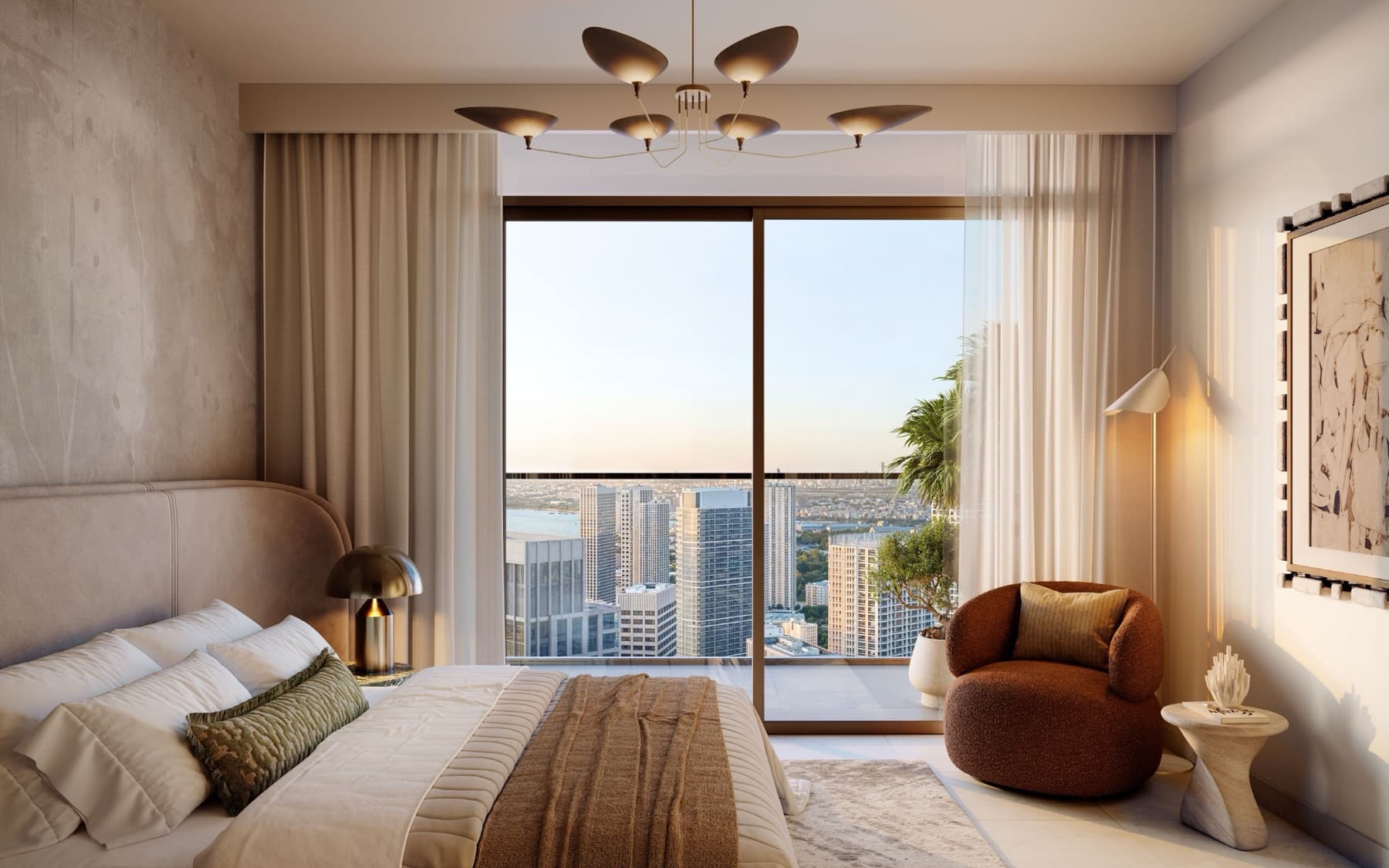 Valia bedroom with creek and skyline views