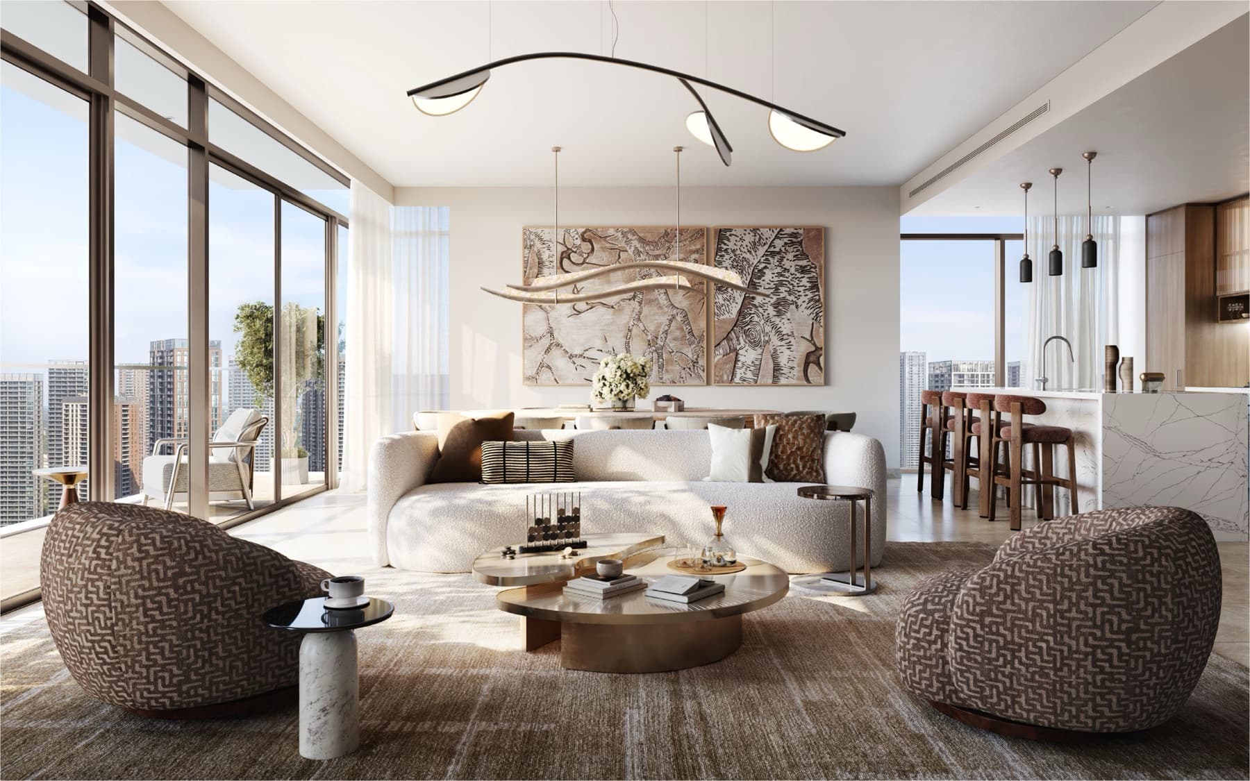 Valia living room — skyline views over Creek Harbour