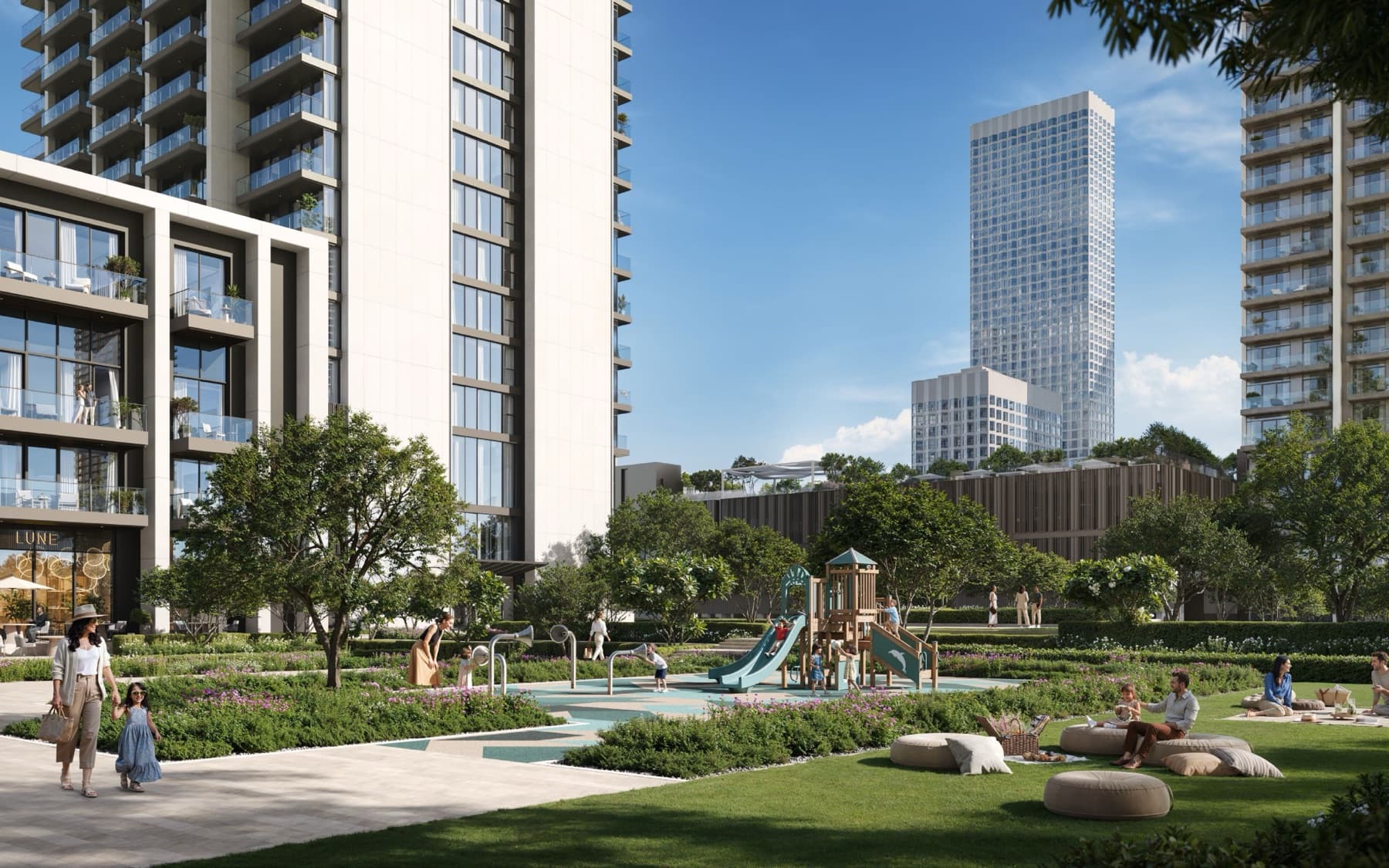 Valia podium park and play areas at Dubai Creek Harbour
