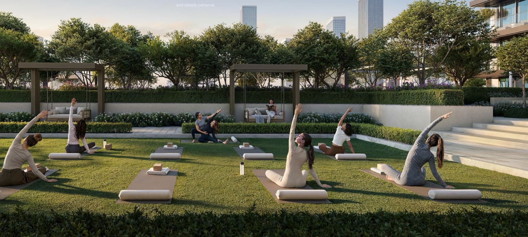 Valia yoga deck and landscaped amenities
